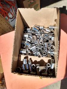 lot 52 image: Box of 38 short sockets mixed sizes includes Craftsman SK and others