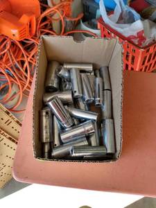 lot 56 image: box of 12 deep sockets mixed sizes includes Craftsman Williams and others
