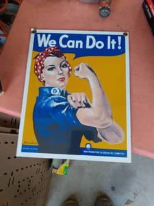 lot 99 image: reproduction porcelain sign 7 12 in wide 9 and 12 in tall sign says we can do it