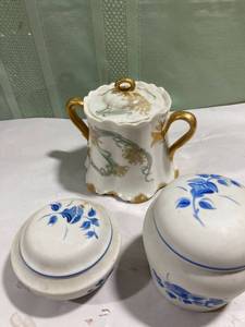 lot 7956 image: trinket jars. Big one six across by four