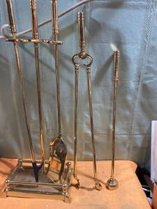 lot 9752 image: Set of chrome fireplace tools