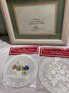 lot 9794 image: 12 x 10 frame. (2) Hand embroidered plaques