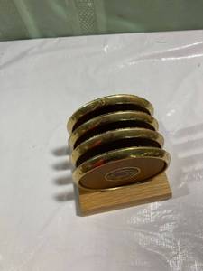 lot 9807 image: Wooden vase coasters brass place your own design in the center