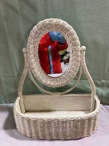 lot 9854 image: 13 12 x 6 x 16 12 Wicker shelf with mirror