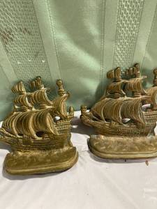 lot 9921 image: 5 x 5 12 Vintage ships bookends. solid Bronze