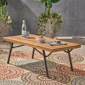 lot 9437 image: Noble House Canoga Teak Wood &amp Rustic Metal Outdoor Coffee Table