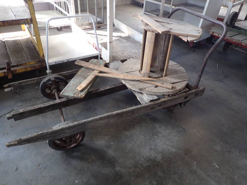lot 2639 image: Vintage Wooden Cart w Spool