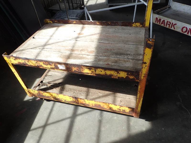 lot 2650 image: 2 Tier Metal Framed Wood Base Cart On Casters