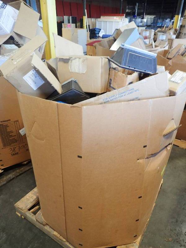 lot 675 image: Large Pallet of Caddy Pyrimids, Junction Boxes, Transformers, and more.
