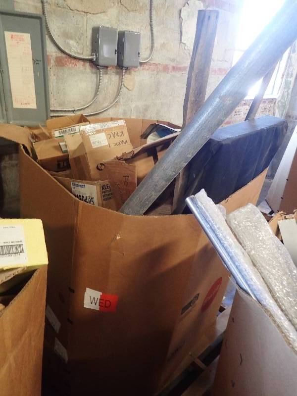 lot 679 image: Large Pallet of Kleenguard Protective Clothing, Metal Tubing, Flat Wiring, and more