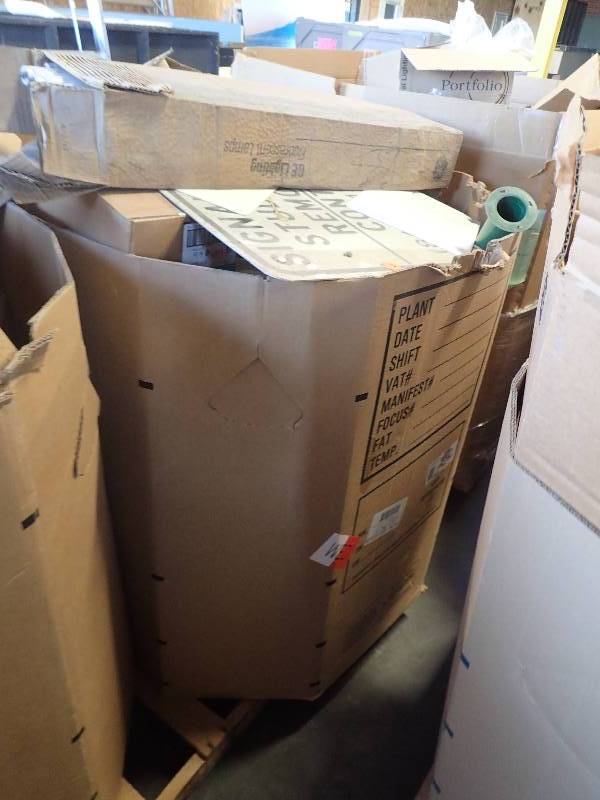 lot 688 image: Large Pallet of GE Florescent Lighting, Fiberglass Sign, and more