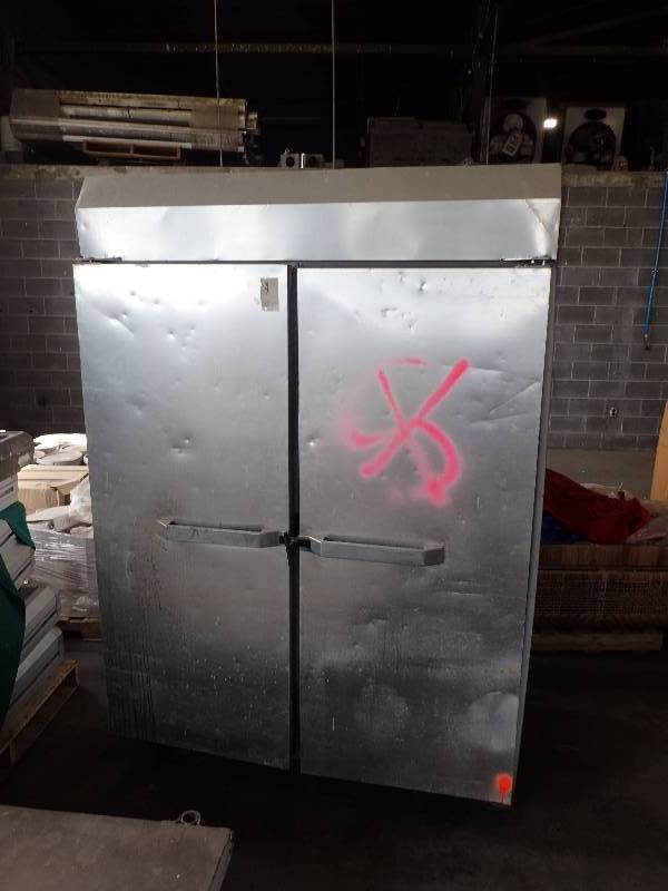 lot 2655 image: Hobart 2 Door Reach in Cooler on Casters