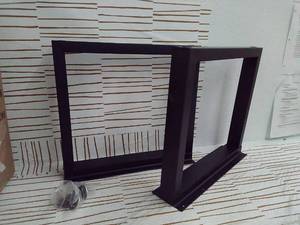 lot 13468 image: Metal Table Legs 16 inch Height x 17.7 inch Wide with Adjustable Protector Feet, Heavy Duty Metal Furniture Legs for Coffee Table, Cocktail Table, Square Tube Leg (Bear Up to 800lb), Black, Set of 2