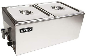 lot 13470 image: SYBO Commercial Grade Stainless Steel Bain Marie Buffet Food Warmer Steam Table for Catering and Restaurants (2 Sections with Tap) (Retail Price $189)