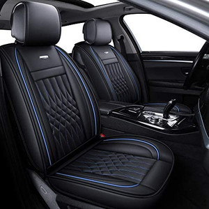 lot 13471 image: LUCKYMAN CLUB Car Seat Covers with Waterproof Faux Leather Fit for Most Sedan SUV Such as Elentra Sonata Tucson Chevy Equinox Vw CRV Mazda6 (Black& Blue)(Retail Price $199)