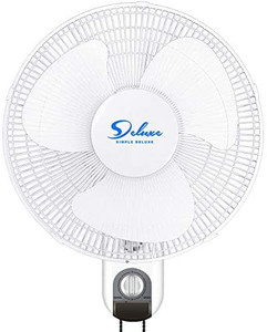 lot 13482 image: Simple Deluxe Digital Household Wall Mount Fans 16 Inch Adjustable Tilt, 90 Degree, 3 Speed Settings, 1-Pack, White(small chip on fan blade See photo)