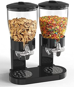 lot 13488 image: Dual Food Dispenser - Dry Food Dispenser Perfect As A Candy, Nuts, Granola, Cereal & more Dispenser. Dispenses 1 Ounce Per Twist Stores Food, and Keeps Your Food fresh