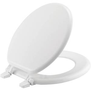 lot 13775 image: Bemis Round Enameled Wood Toilet Seat in White with Top-Tite Hinge