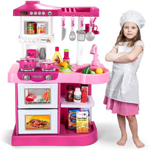 lot 13785 image: ForAngel Play Kitchen Playset Pretend Food - 53 PCS Pink Kitchen Toys for Toddlers, Toy Accessories Toddler Set w Real Sounds and Light, Toddler Outdoor Playset for Kids, Girls & Boys