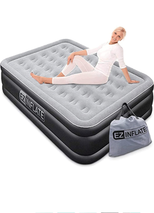 lot 13790 image: EZ INFLATE Air Mattress with Built in Pump - Queen Size Double-High Inflatable Mattress with Flocked Top - Easy Inflate, Waterproof, Portable Blow Up Bed for Camping & Travel