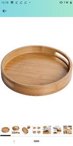 lot 13818 image: Bamboo Wood Round Tray wHandles, Tea & Coffee Table Decorative Serving Tray Food Storage Platters for Serving Beverages & Food on Bar Living Room Home Dining Table