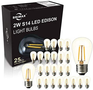 lot 14155 image: BRIMAX 25-Pack 2W S14 Outdoor LED Edison Light Bulbs for String Light Replacement, E26 Medium Screw Base Non-Dimmable 2700K 2W to Replace 11W20W25W Incandescent Bulbs, Heavy Duty out in the open