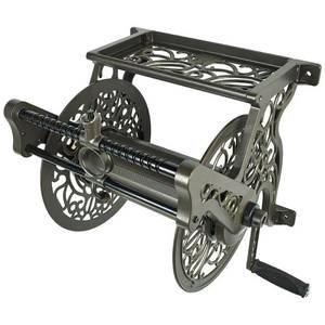 lot 14172 image: Liberty Garden Wall Mounted Cast Aluminum Hose Reel with Hose Guide