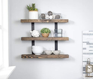 lot 14490 image: Industrial Metal Bracket Three-Tier Natural Wood Floating Shelf Set Rustic Farmhouse Kitchen, Bath, Laundry, Dorm (24 Inch, Dark Walnut)
