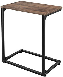 lot 14497 image: Sofa Side Table Couch End C Shaped Table That Slide Under for Small Spaces Bedside Living Room - Narrow C Tray Laptop Snack Coffee Drink Wood Metal Industrial 26 Tall