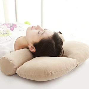 lot 14502 image: Cervical Round Roll Bed Sleeping Pillow Neck Pain Relief Headrest Support with Organic Buckwheat Hypoallergenic Orthopedic Bolster for Side,Back and Stomach Sleeper,Linear Traction , 23x14.6 Beige