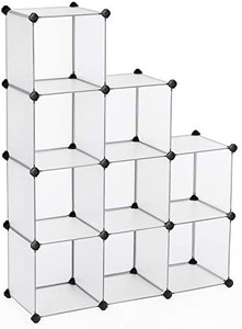 lot 14508 image: SONGMICS Cube Storage Organizer, 9-Cube Book Shelf, DIY Plastic Closet Cabinet, Modular Bookcase, Storage Shelving for Living Room, Office, 36.6 x 12.2 x 48.4 Inches,