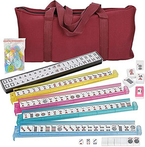 lot 14513 image: American Mah Jongg Soft Bag Case New 166 Tile Set with 4 Color Pushers, Burgundy(Discontinued by manufacturer)