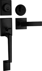 lot 14516 image: Berlin Modisch Single Cylinder HandleSet with Lever Door Handle (for Entrance and Front Door) Reversible for Right and Left Handed and a Single Cylinder deadbolt Handle Set Iron Black Finish(set of 2)