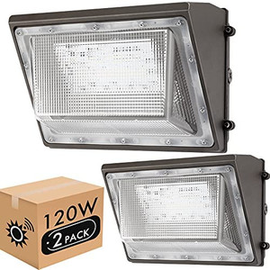 lot 14524 image: Lightdot 2 Pack 120W LED Wall Pack Lights with Photocell, 13200 LM (700W HPSHID Equivalent), Daylight 5000K, IP65, Bright Outdoor Commercial and Flood Security Lighting (Retail Price $179)