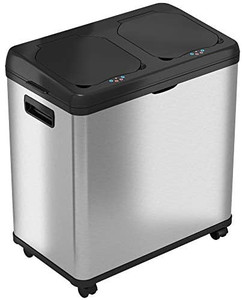 lot 14541 image: iTouchless 16 Gallon Touchless Trash Can and Recycle Bin, Stainless Steel, Dual-Compartment (8 Gal each), Kitchen Recycling and Garbage