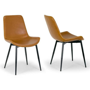 lot 14546 image: Alary Caramel Brown Faux Leather Modern Dining Chair (Set of 2)(Retail Price $239)(small scratches)