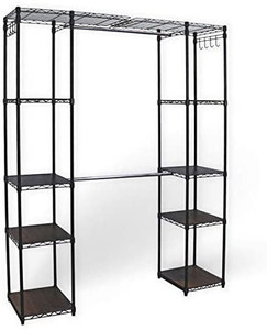 lot 14992 image: SafeRacks 14 x 80 x 72 5-Tier Garment Rack with Adjustable Shelves, Adjustable Feet, and Two Expandable Garment Rods (57 to 80)