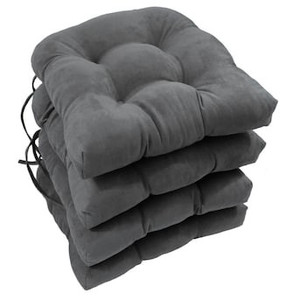lot 15012 image: Blazing Needles 16-in Solid Microsuede U-shaped Tufted Chair Cushions (Set of 4)- Steel
