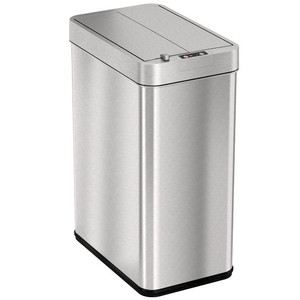 lot 15014 image: iTouchless Wings Open Lid Kitchen Sensor Trash Can with AbsorbX Odor Filter Rectangular 13 Gallon Silver Stainless Steel