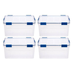 lot 15015 image: IRIS 58 Qt. Gasket Storage Tote, with Latching Buckles, in ClearBlue, (4 Pack)