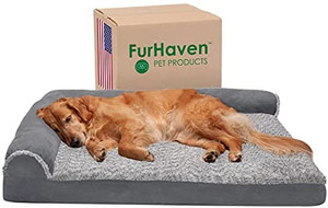 lot 16864 image: Orthopedic Pet Bed for Dogs and Cats - Two-Tone Plush and Suede Leather Dog Sofa Bed with Removable Washable Cover