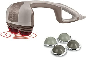 lot 16969 image: HoMedics Percussion Action Massager with Heat  Adjustable Intensity , Dual Pivoting Heads  2 Sets Interchangeable Nodes , Heated Muscle Kneading for Back , Shoulders , Feet , Legs , & Neck
