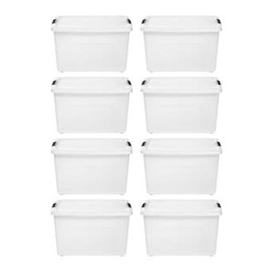 lot 16971 image: IRIS 3-Pack Large 15-Gallon (60-Quart) Clare Tote with Latching Lid (Broken Pieces,)