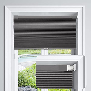 lot 16975 image: LazBlinds Cordless Cellular Shades No Tools No Drill Blackout Cellular Blinds for Window Size 27 W x 64 H , Midnight Black