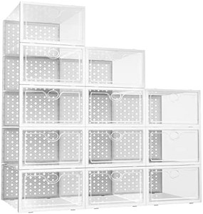 lot 16978 image: Pinkpum Shoe Boxes Clear Plastic Stackable, 12 Pack Shoe Organizer for Closet, Shoe Box Storage Containers