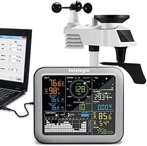 lot 16985 image: Sainlogic Wireless Weather Station with Outdoor Sensor, Weather Forecast, Temperature, Air Pressure, Humidity, Wind Gauge, Rain Gauge, PC Export Data Software��Windows OS)