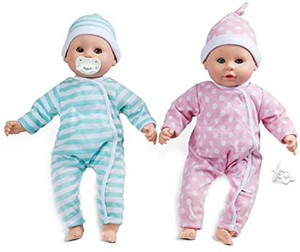 lot 48998 image: Melissa & Doug Mine to Love Twins Luke & Lucy 15�� Light Skin-Tone Boy and Girl Baby Dolls with Rompers, Caps, Pacifiers