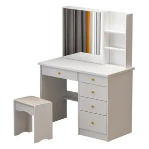lot 2186 image: FUFU&GAGA 5-Drawers White Wood Makeup Vanity