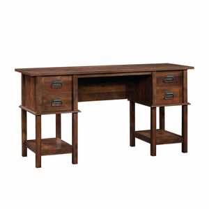 lot 2201 image: Sauder Viabella Wood Pedestal Desk with 4 Small Drawers & Shelves, Curado Cherry Finish