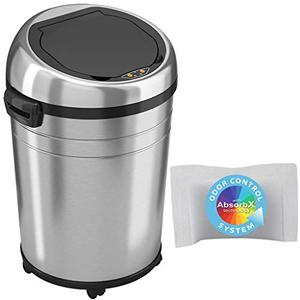 lot 2202 image: iTouchless 18 Gallon Commercial Size Touchless Sensor Trash Can with Odor Control System, 68 Liter Automatic Garbage Bin, Silver, Round Stainless Steel